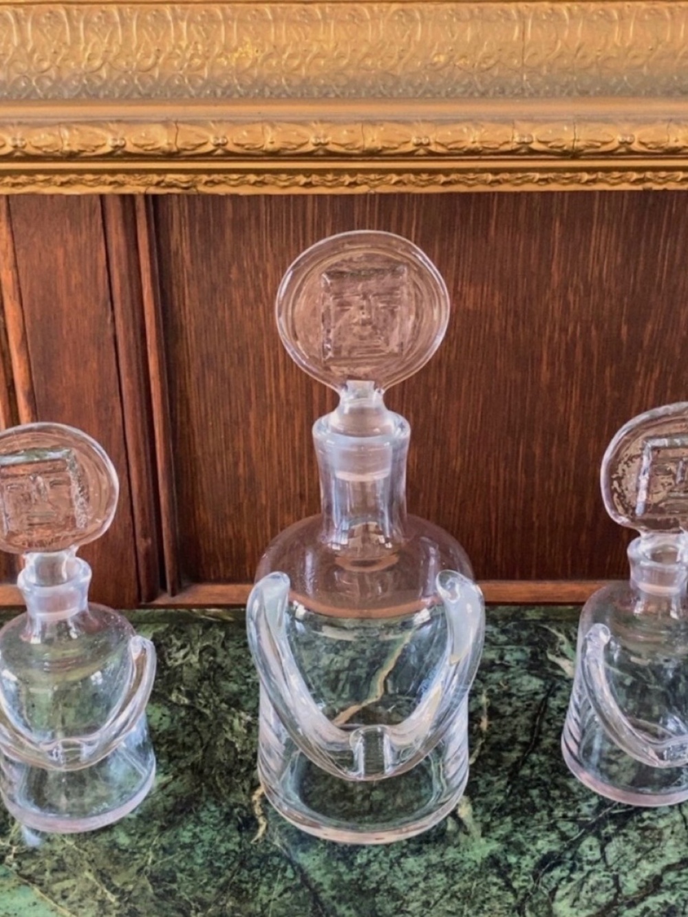 Erik Hoglund Midcentury Modern Clear Glass Decanter People Male Sweden, 1960s